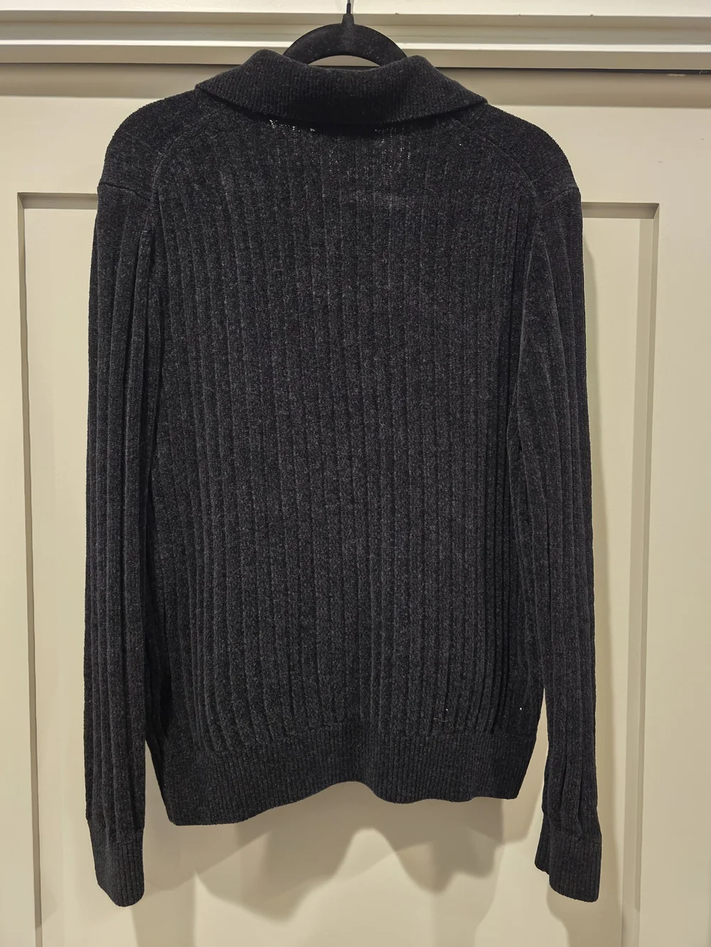 Banana Republic Men's Black Chenille Ribbed V‑Neck Polo Sweater